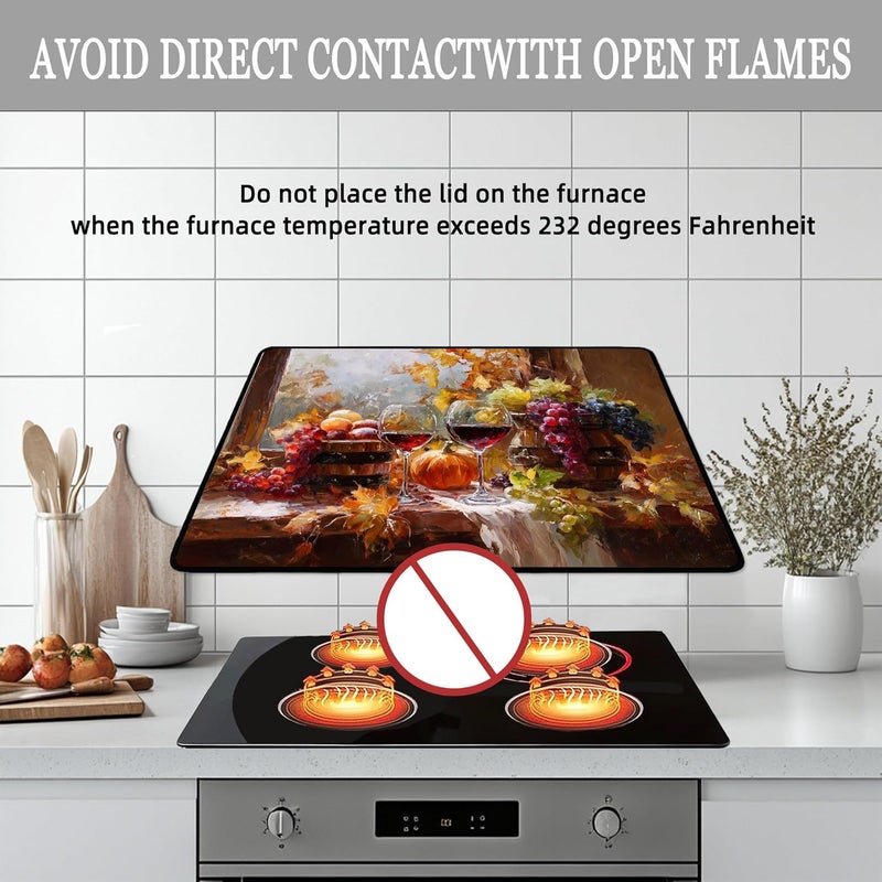 WRTCPOC Autumn Stove Top Cover for Electric Stove,The Harvest Season Glass Top Stove Cover Protector,Red Wine Glasses Glass Cooktop Covers Pumpkins Kitchen Flat Electric Stove Top Covers - Image 3